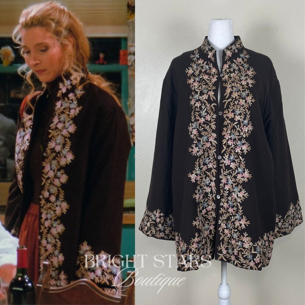 Extremely Rare Embroidered Jacket ASO Phoebe Buffay Friends Brown Pink Vintage